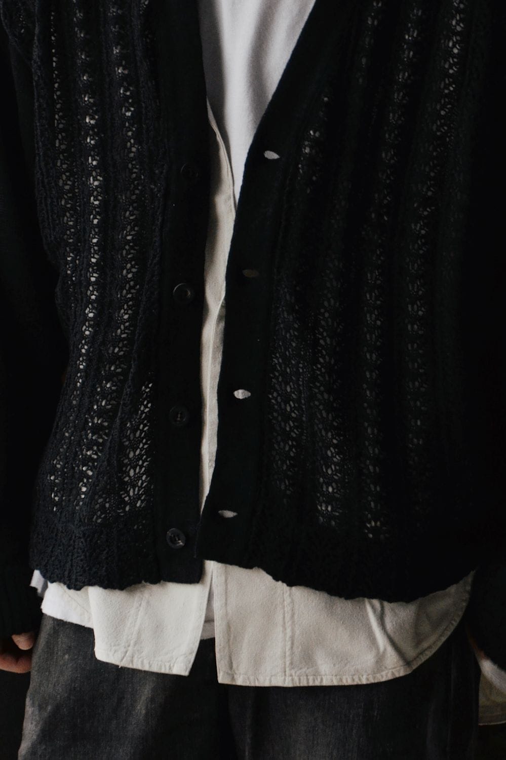 ANCELLM アンセルム LACED KNIT CARDIGAN (BLACK) ANC-KN25 - CIENTO