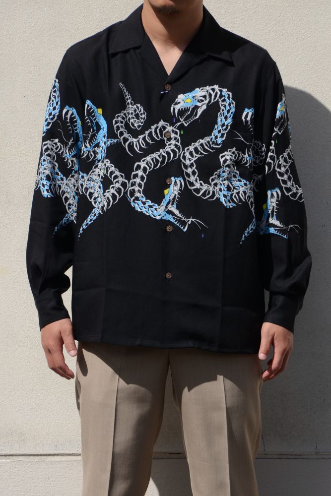 2025AW】HAWAIIAN SHIRT L/S (TYPE-4) BLACK 25FW-WMS-HI04
