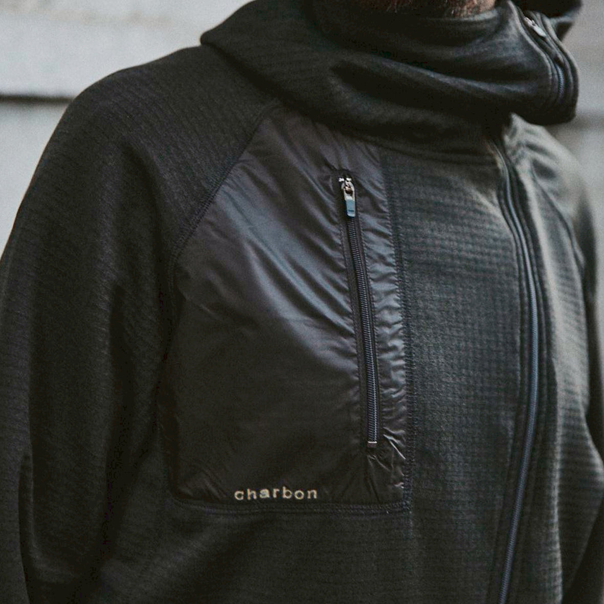 charbon GRID FLEECE ZIP UP HOODIE サイズM GRID FLEECE ZIP UP HOODIE