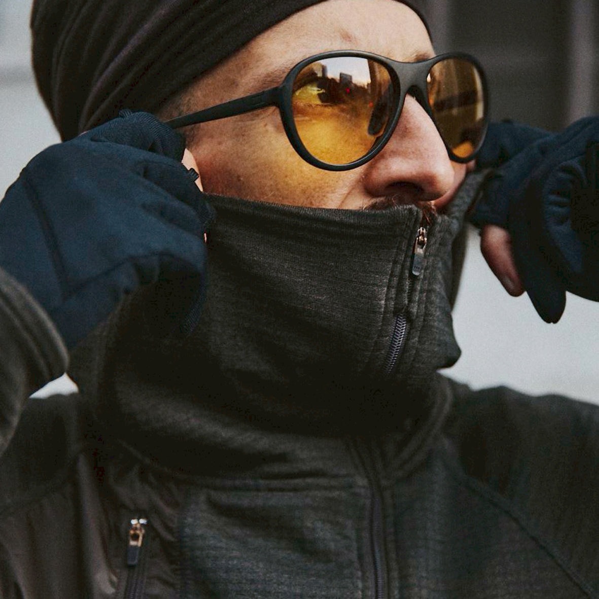 charbon / POLARTEC POWER GRID ZIP UP HOODIE BROWN