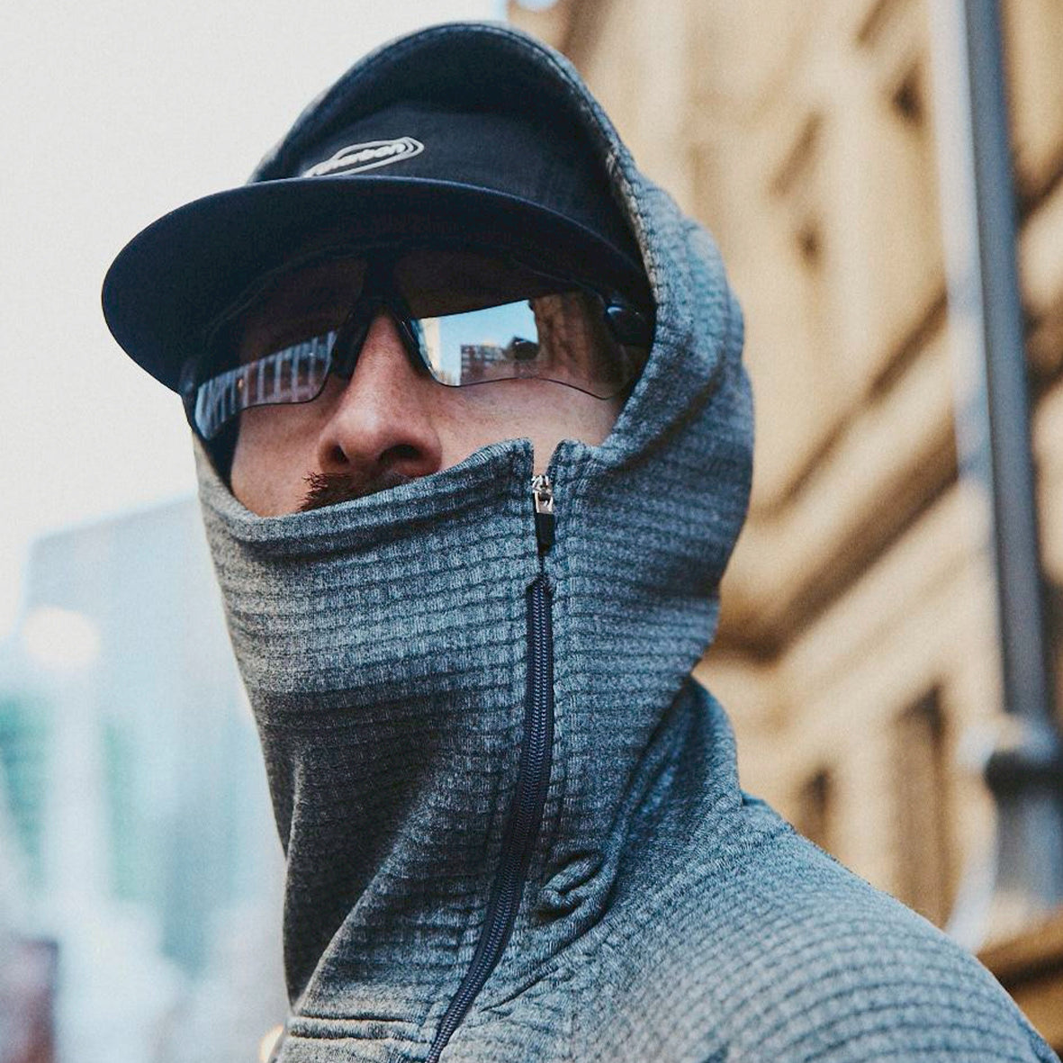 charbon / POLARTEC POWER GRID ZIP UP HOODIE GREY