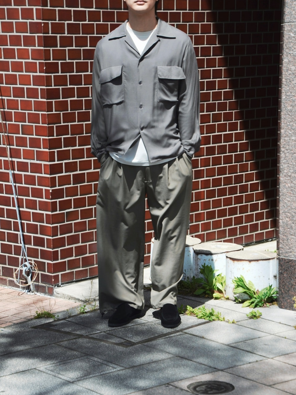YOKE/ヨーク】 Modal Double Pocket Open Collar Shirt (CHARCOAL