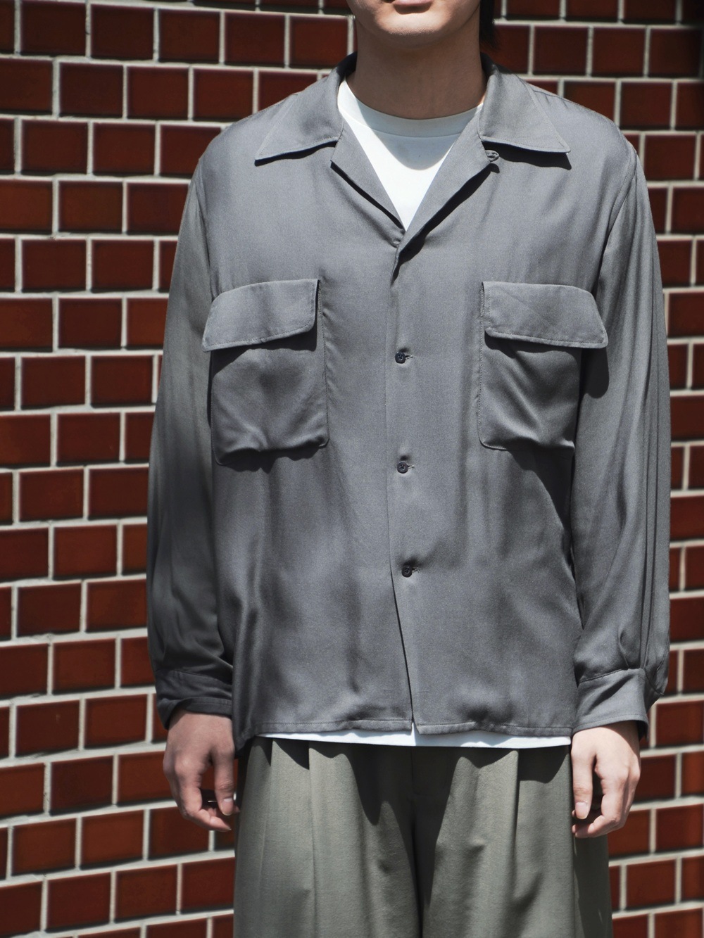 YOKE/ヨーク】 Modal Double Pocket Open Collar Shirt (CHARCOAL