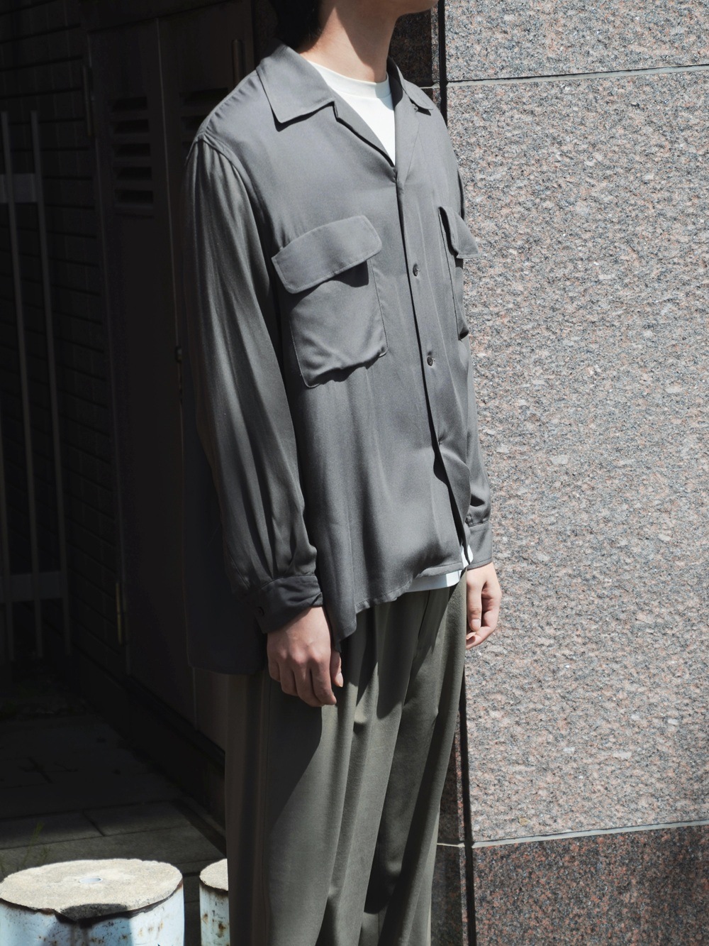 YOKE/ヨーク】 Modal Double Pocket Open Collar Shirt (CHARCOAL