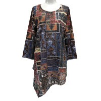チュニック アシンメトリー ラインストーン レース 転写プリント 七分袖 1726 05