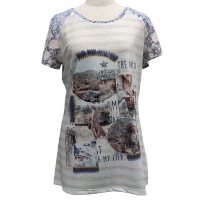 カットソー 転写プリント レース 半袖 1277 01 【cinq dix】|BJjf