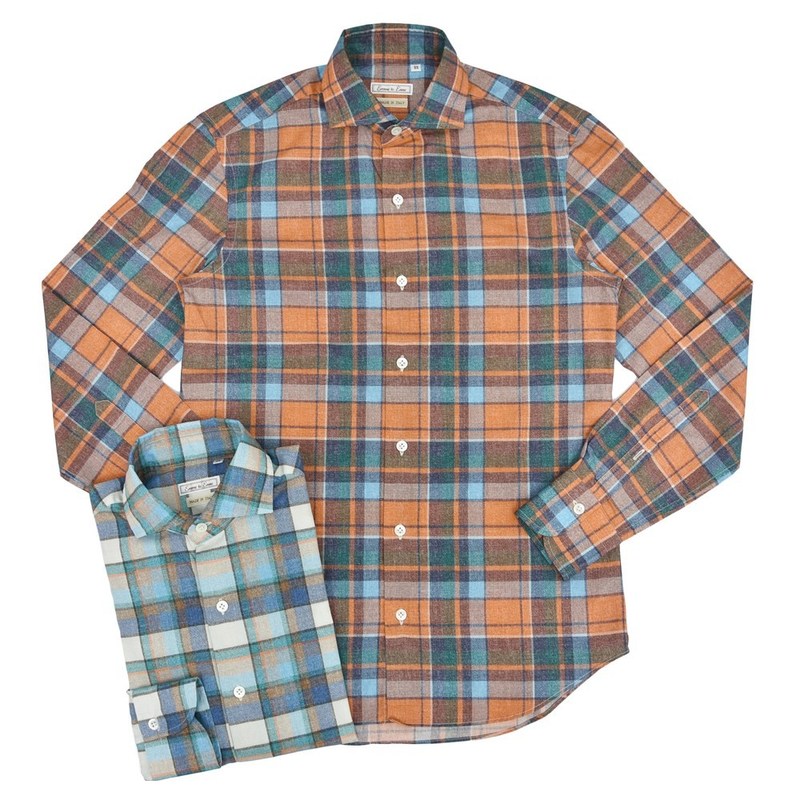 【40%OFF】Emme te. Enne（エンメ テ エンネ）<br>コットンマルチチェックネルプリントカッタウェイワイドカラーシャツ HS196 11042000082