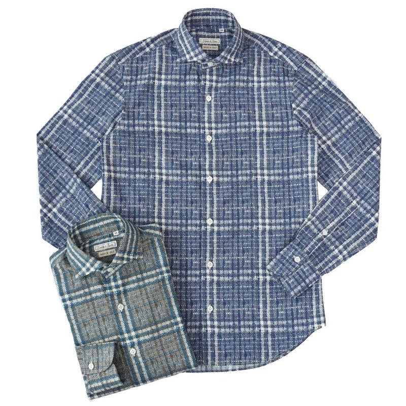 【40%OFF】Emme te. Enne（エンメ テ エンネ）<br>コットンネップグレンチェックツィードプリントカッタウェイワイドカラーシャツ HS295 11042001082