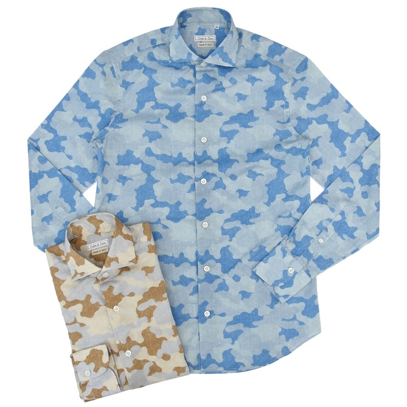 【40%OFF】Emme te. Enne（エンメ テ エンネ）<br>コットンカモフラージュプリントカッタウェイワイドカラーシャツ 26998-7 11051004082