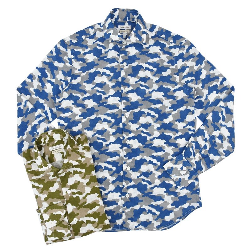 【40%OFF】Emme te. Enne（エンメ テ エンネ）<br>リネンカモフラージュプリントカッタウェイワイドカラーシャツ リネンカモフラージュ 11141005082