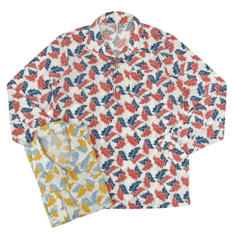 【40%OFF】Glanshirt（グランシャツ）<br>ウォッシュドリーフプリントイタリアンカラープルオーバーシャツTYLER-G6935 11051002091