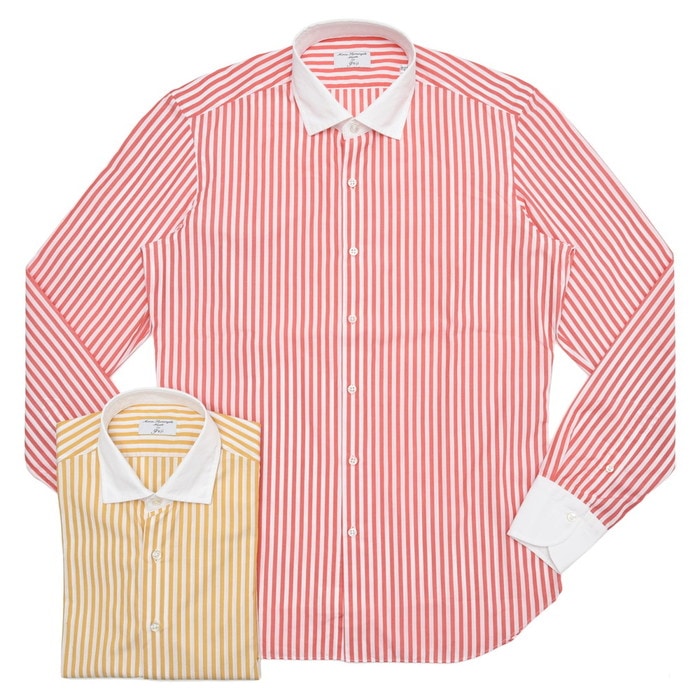 【SALE52%OFF】Maria Santangelo（マリア サンタンジェロ）<br>ウォッシュドコットンブロードロンドンストライプセミワイドカラークレリックシャツ ENZO-DIS0017010053 11081003115