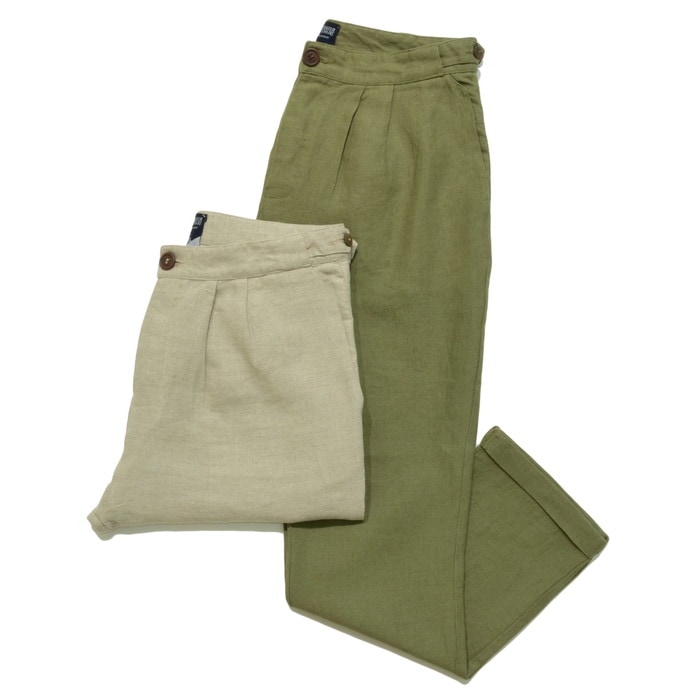 【SALE52%OFF】MONSIEUR LACENAIRE（ムッシュ ラスネール）<br>ブリティッシュリネンソリッド2プリーツテーパードパンツ T2 JODHPURS 13061001025