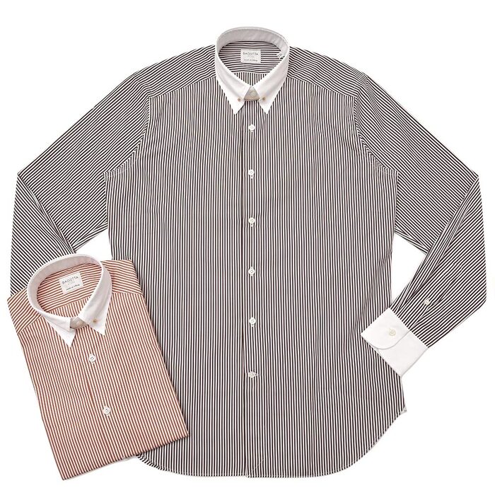 【SALE52%OFF】Bagutta（バグッタ）<br>コットンブロードロンドンストライプピンホールカラークレリックシャツ G398LB/08484 11182201054