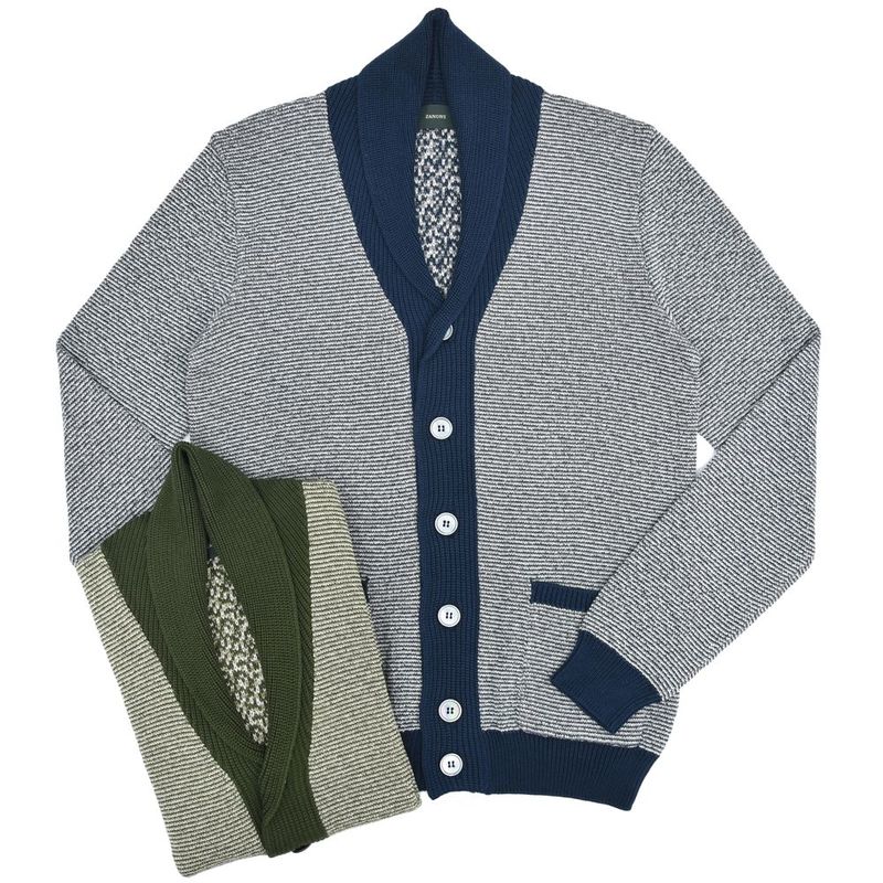 【SALE52%OFF】ZANONE（ザノーネ）<br>ミドルゲージコットンボーダーショールカラーニットカーディガン SCIAL 16041003035