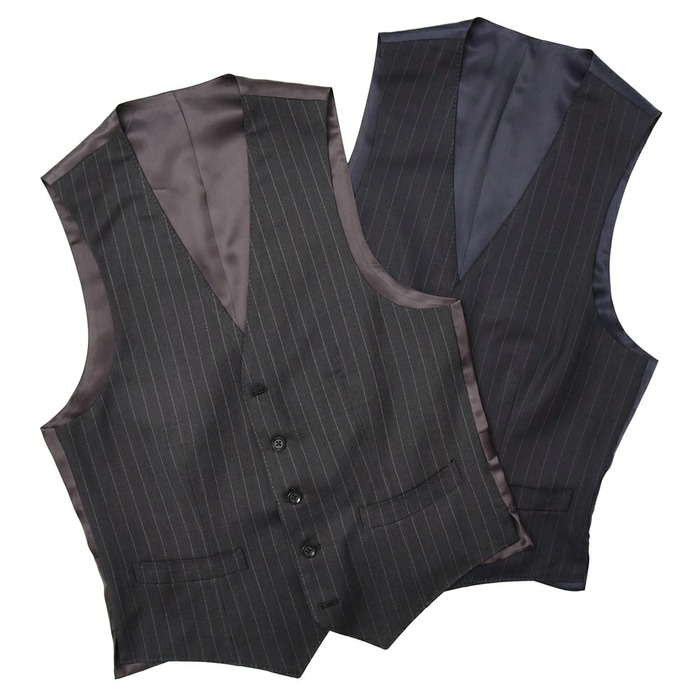 【SALE52%OFF】RING JACKET（リングヂャケット）<br>guji別注CARLO BARBERA ウールシルクチョークストライプジレ V-04/RE158S06X 14081201028