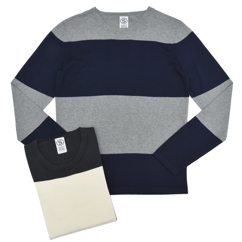 【SALE52%OFF】SOHO（ソーホー）<br>ハイゲージワイドボーダークルーネックニット SH7025 16061018025