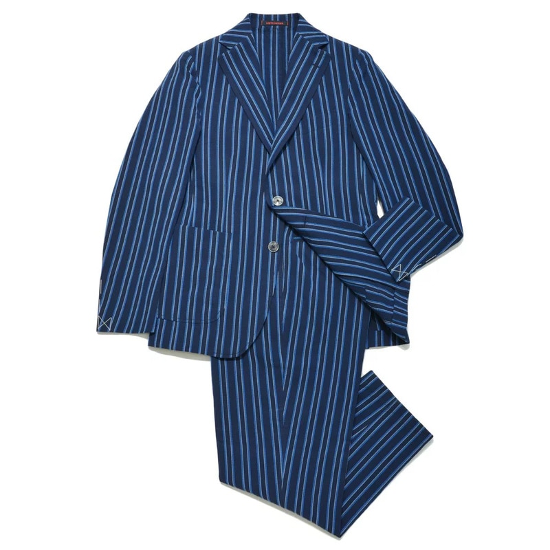 【SALE52%OFF】THE GIGI（ザ ジジ）<br>コットンリネンオルタネイトストライプ2B1プリーツスーツ ANGIE/A-D008 17161002039