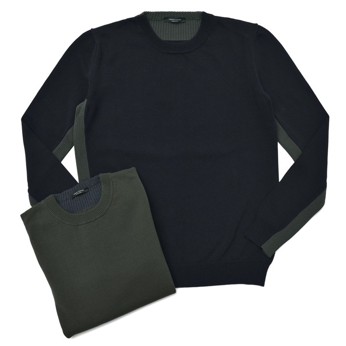 【SALE52%OFF】roberto collina(ロベルト コリーナ)<br>ハイゲージ×リブ切り替えクルーネックニット RT37001 16071016025
