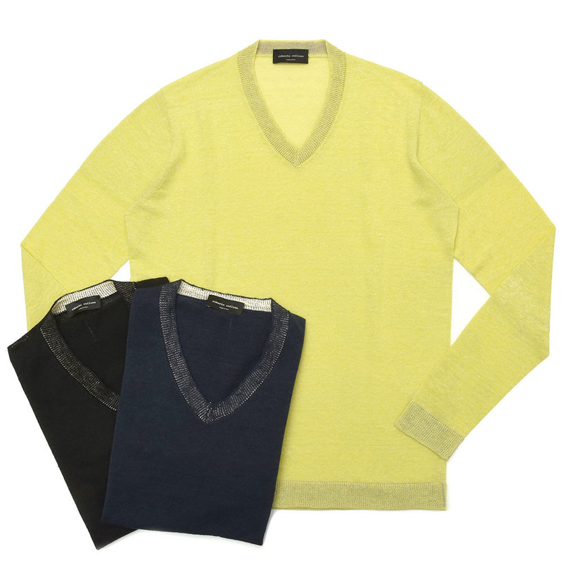【40%OFF】roberto collina（ロベルト コリーナ）<br>ハイゲージリネンナイロンVネックニット RA42002 16091003025