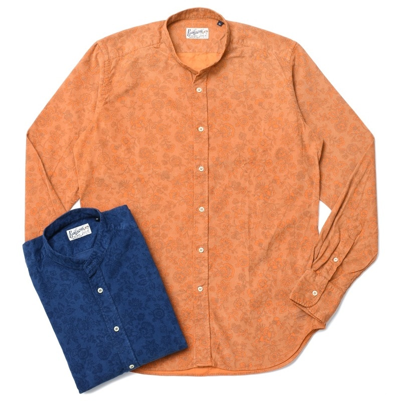 【SALE52%OFF】Bevilacqua（べヴィラクア）<br>ウォッシュドコットン コーデュロイ フラワー スタンドカラーシャツ CHICK 2Color 31042004054