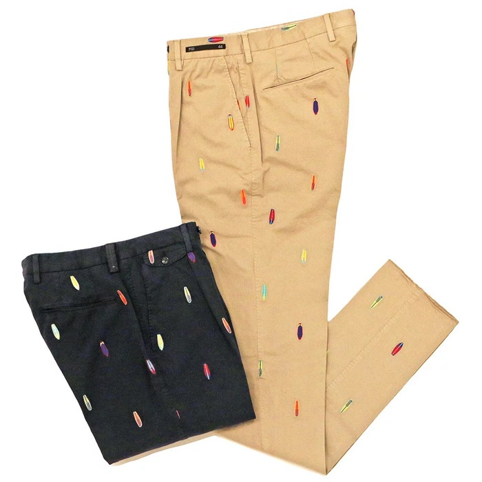 【SALE52%OFF】PT01（ピーティーゼロウーノ）Let's Surf コットン ストレッチ ツイル サーフボード柄 パンツ 33071002081
