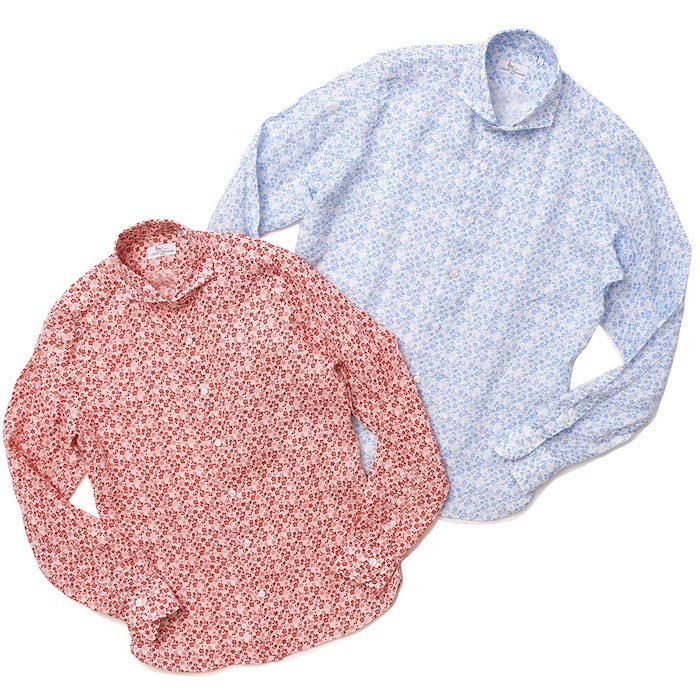 【40%OFF】Mario Muscariello（マリオ ムスカリエッロ）<br>リネン フラワー ホリゾンタルカラーシャツ 31071001085