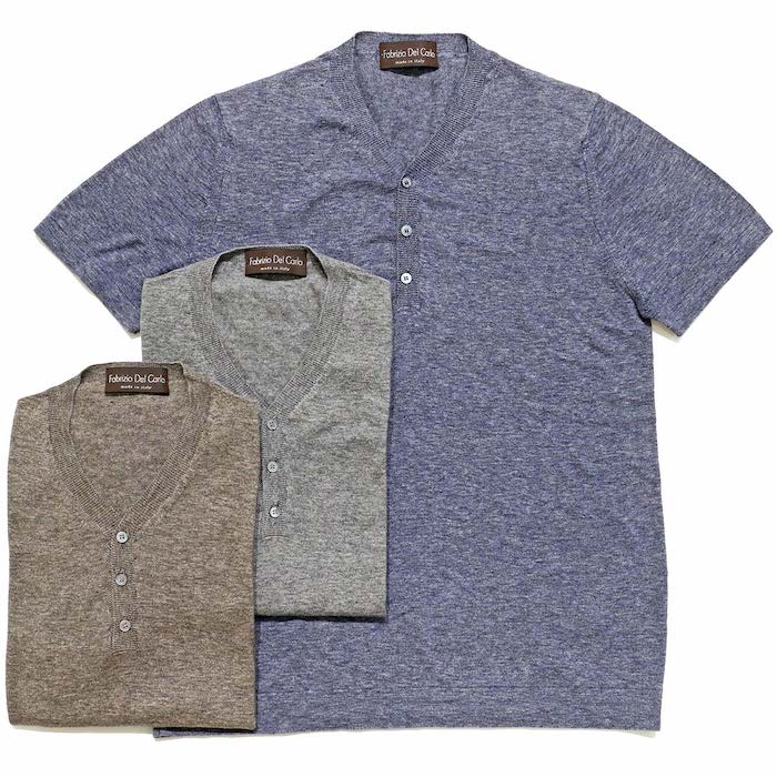 【SALE52%OFF】Fablizio Del Carlo（ファブリツィオデルカルロ）<br>コットン ショートスリーブ ヘンリーネック ニット 32161005025