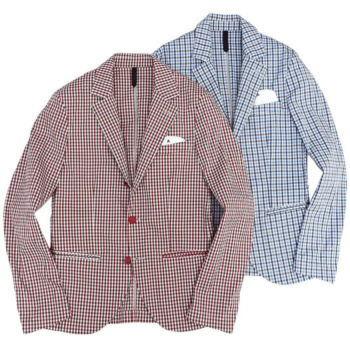 【SALE52%OFF】AQUARAMA（アクアラマ）<br>コットンポリエステルストレッチ シアサッカー チェック シングル3Bジャケット 37051002045