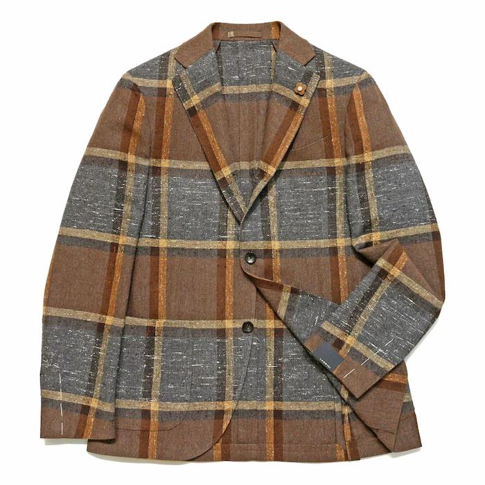 【SALE52%OFF】LARDINI（ラルディーニ）<br>ウールナイロンレーヨンシルク ホップサック ネップ ビッグタータン 3Bジャケット 37052008022