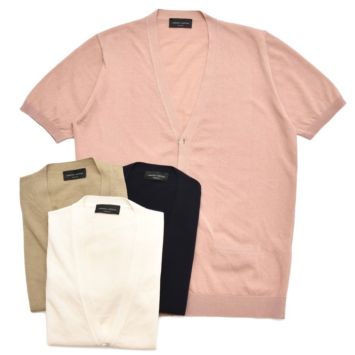 【40%OFF】roberto collina（ロベルト コリーナ）<br>ハイゲージコットンクレープソリッドS/Sニットカーディガン RV10011 46081000025