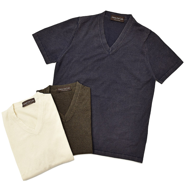 【SALE52%OFF】Fablizio Del Carlo（ファブリツィオデルカルロ）<br>コットン ガーメントウィッシュ Vネック ニット 36081001025