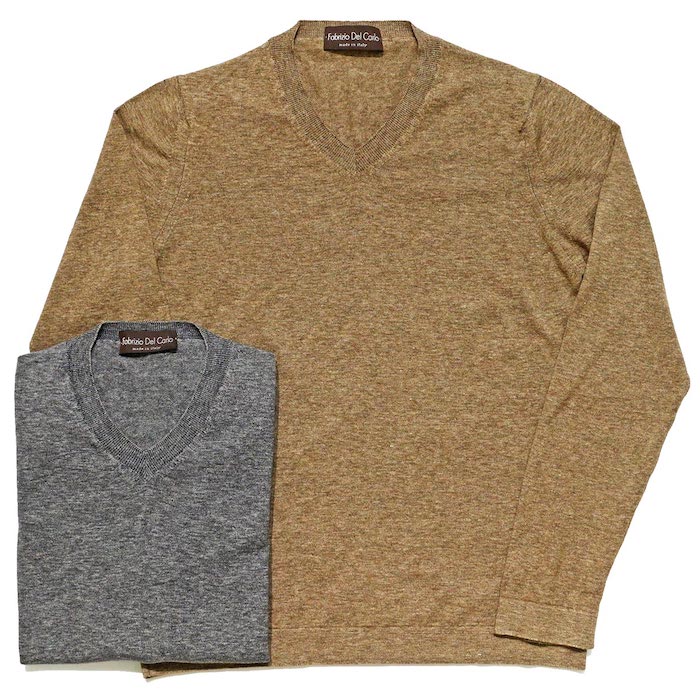 【SALE52%OFF】Fablizio Del Carlo（ファブリツィオデルカルロ）<br>コットン ロングスリーブ Vネック ニット 36061001025