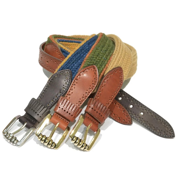 【40%OFF】TIBERIO FERRETTI（ティベリオ フェレッティ）<br>メダリオンカーフ×ウールメッシュコンビベルト 1309/1344 48162002110