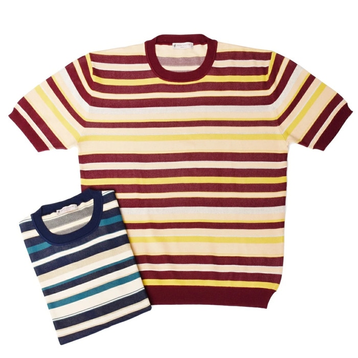 【40%OFF】FRANCA PATUMI（フランカ パトゥーミ）<Br>ハイゲージコットンマルチボーダーS/Sクルーネックニット 72 16091000134