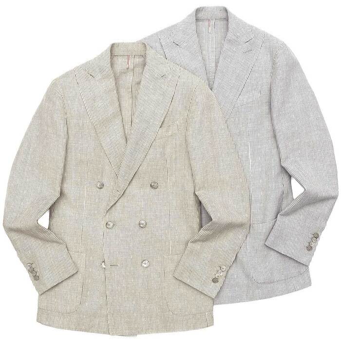 【40%OFF】SANTANIELLO(サンタニエッロ)<br>リネンウールコットンストライプ6Bダブルジャケット GL7282MF/TLC2556 17091001105