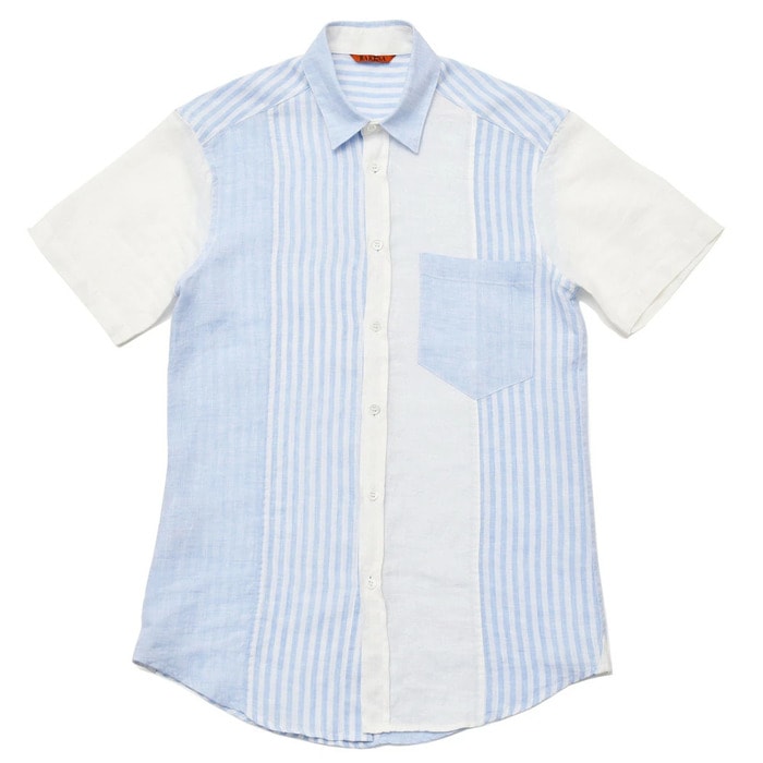 【SALE52%OFF】BARENA（バレナ）<br>リネンパッチワークストライプS/Sシャツ CAU2190 11091404025