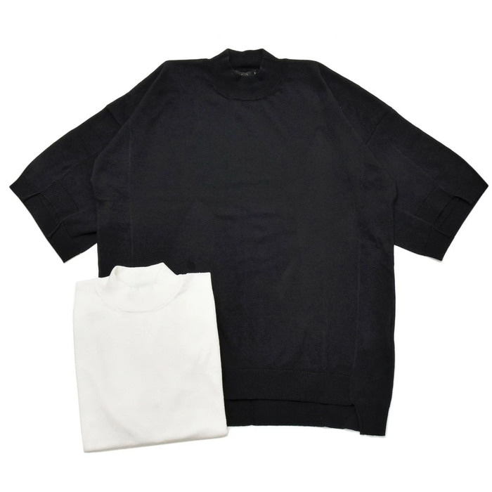 【SALE52%OFF】MAISON FLANEUR（メゾン フラネール）<br>ハイゲージコットンウールモックネックハーフスリーブニット 9003 16001400043