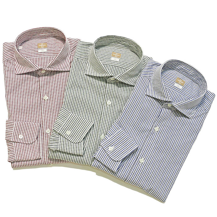 【40%OFF】ALESSANDRO GHERARDI（アレッサンドロゲラルディ）<br>コットン グラフチェック ウォッシュド ワイドカラーシャツ 31052001068