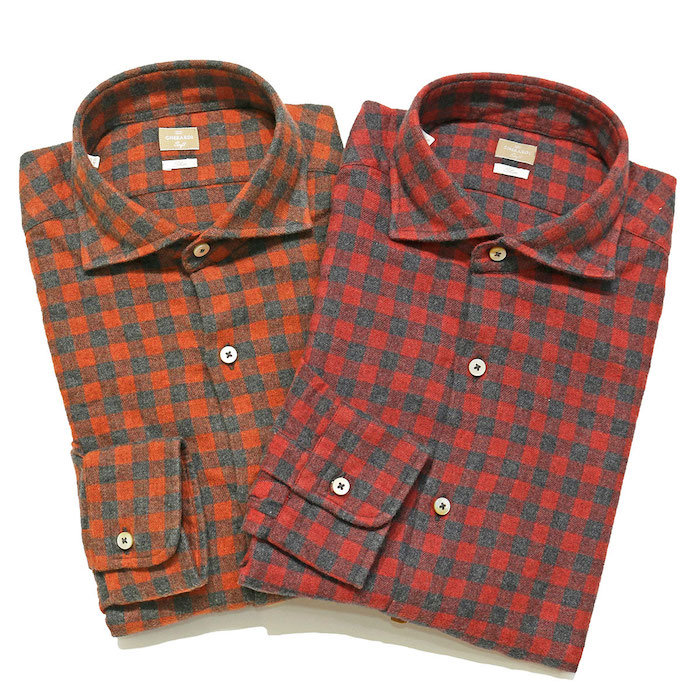 【40%OFF】ALESSANDRO GHERARDI（アレッサンドロゲラルディ）<br>コットン ライトネル ブロックチェック ワイドカラーシャツ 31052002068