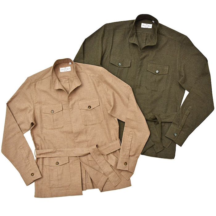 【SALE52%OFF】Massimo d'Augusto（マッシモ ダウグスト）<br>SAHARIANA コットン フランネル ボタンレス ベルテッド スタンドカラー サファリシャツ 31082004134