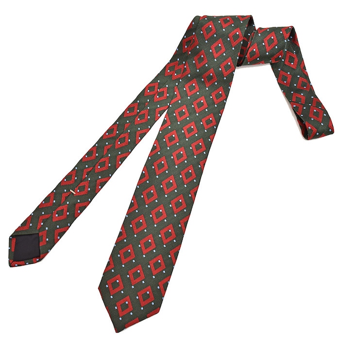 【SALE52%OFF】Stile Latino（スティレ ラティーノ）<br>シルク ヘリンボーン ドット スクエア 小紋 タイ 38282002025
