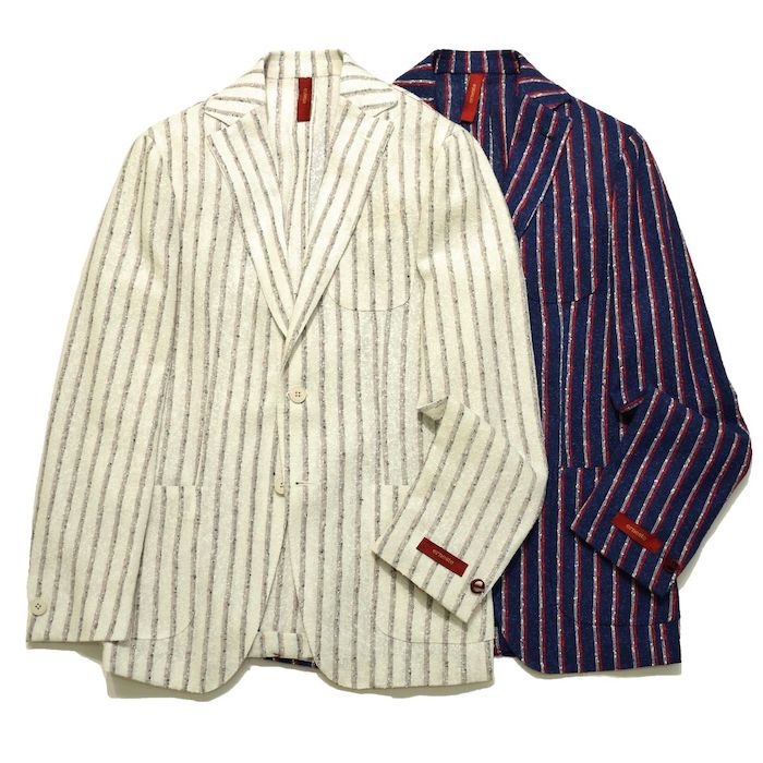 【SALE52%OFF】ernesto（エルネスト）<br>リネン ポリアミド メランジ ネップ シャギーストライプ シングル2Bジャケット 37051002027