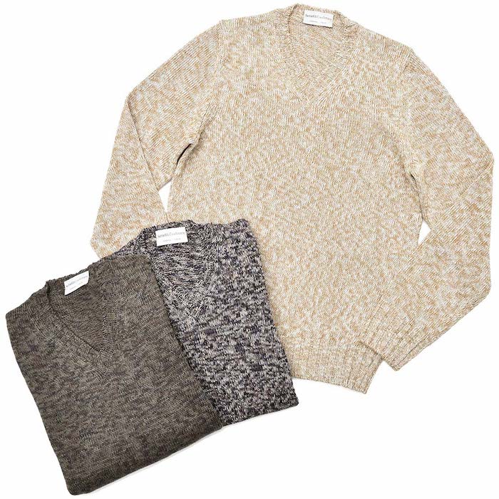 【SALE52%OFF】Settefili Cashmere(セッテフィーリ カシミア)<br>リネン コットン メランジ Vネック ニット 36091001068