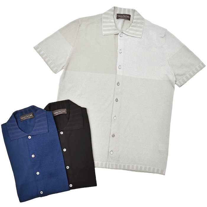 【SALE52%OFF】Fablizio Del Carlo（ファブリツィオデルカルロ）<br>コットン ハイゲージ バイカラー ニットシャツ 36091000025