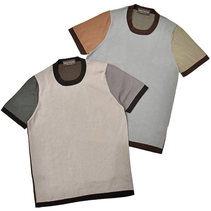 【40%OFF】Fablizio Del Carlo（ファブリツィオデルカルロ）<br>コットン ハイゲージ マルチカラー クルーネック ニット 36091001025