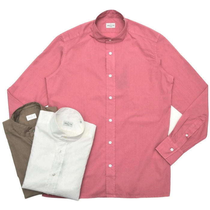 【40%OFF】Bagutta（バグッタ）<br>ウォッシュドコットンポプリンソリッドバンドカラーシャツ MYKONOS GBLT/10297 11001006054