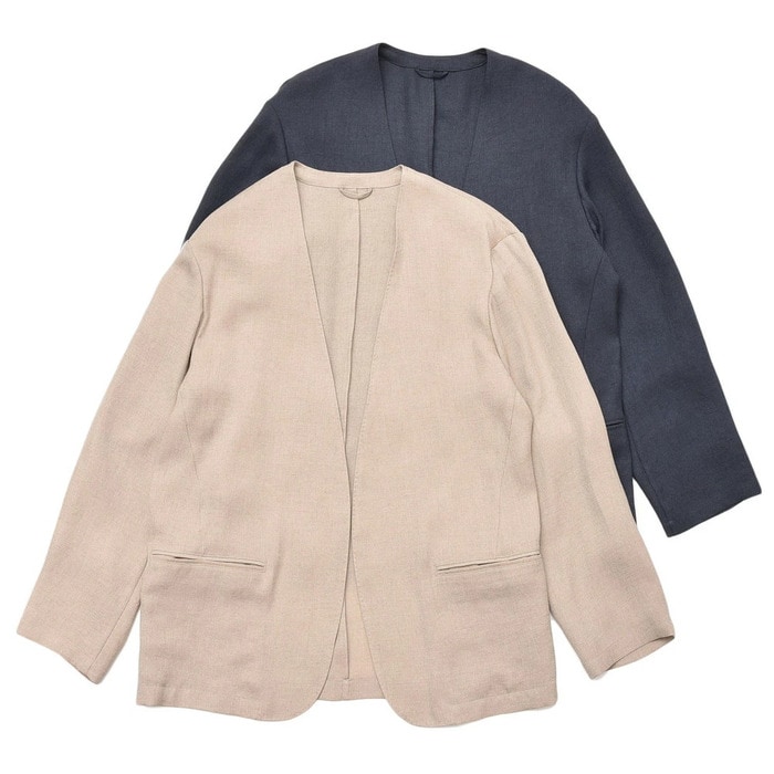 【SALE52%OFF】INVERT（インバート）<br>トリアセテートポリエチレンフェイクリネンノーカラーボタンレスジャケット IVA-JK1B 17001404039