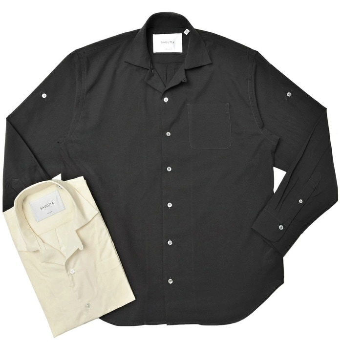 【40%OFF】Bagutta（バグッタ）<br>ウールトロピカルソリッドオープンカラーシャツ GELA_GL/10588 11002001054