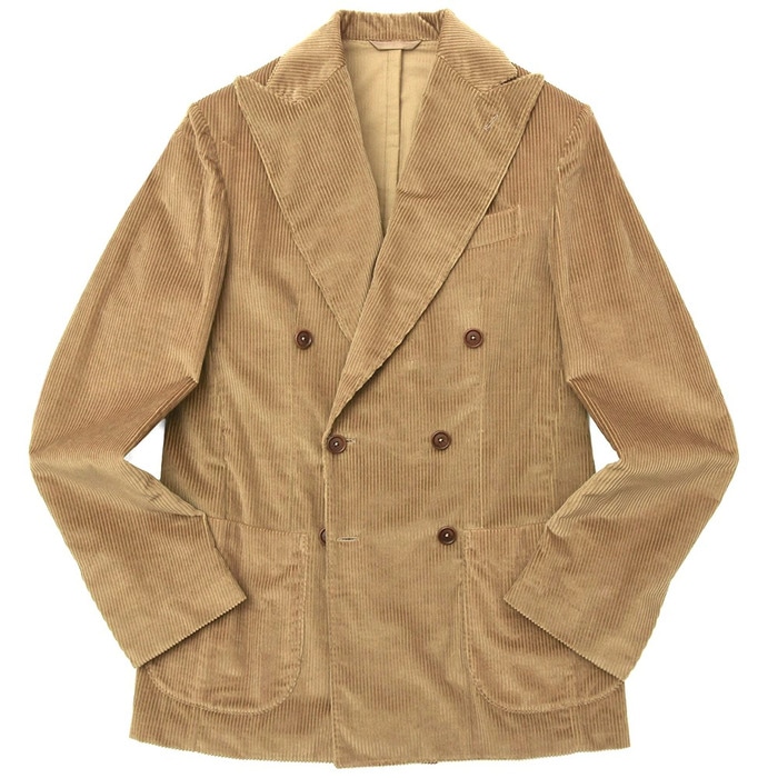 De Petrillo（デ ペトリロ）<br>コットンカシミアコーデュロイソリッド6Bダブルジャケット NUVOLA/CAMERELLE 260/569 17092000082